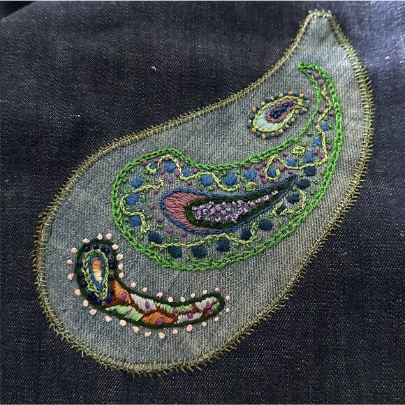 Vintage 70s Denim Paisley Hand Stitched Tunic M/L - Picture 10 of 12